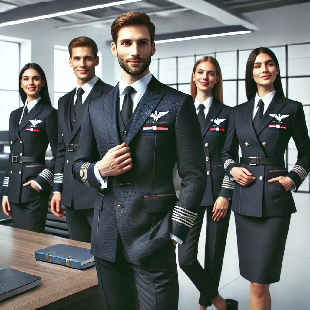 Empleados con uniformes ejecutivos personalizados en un entorno empresarial moderno." | Valeria Uniformes Corporativos