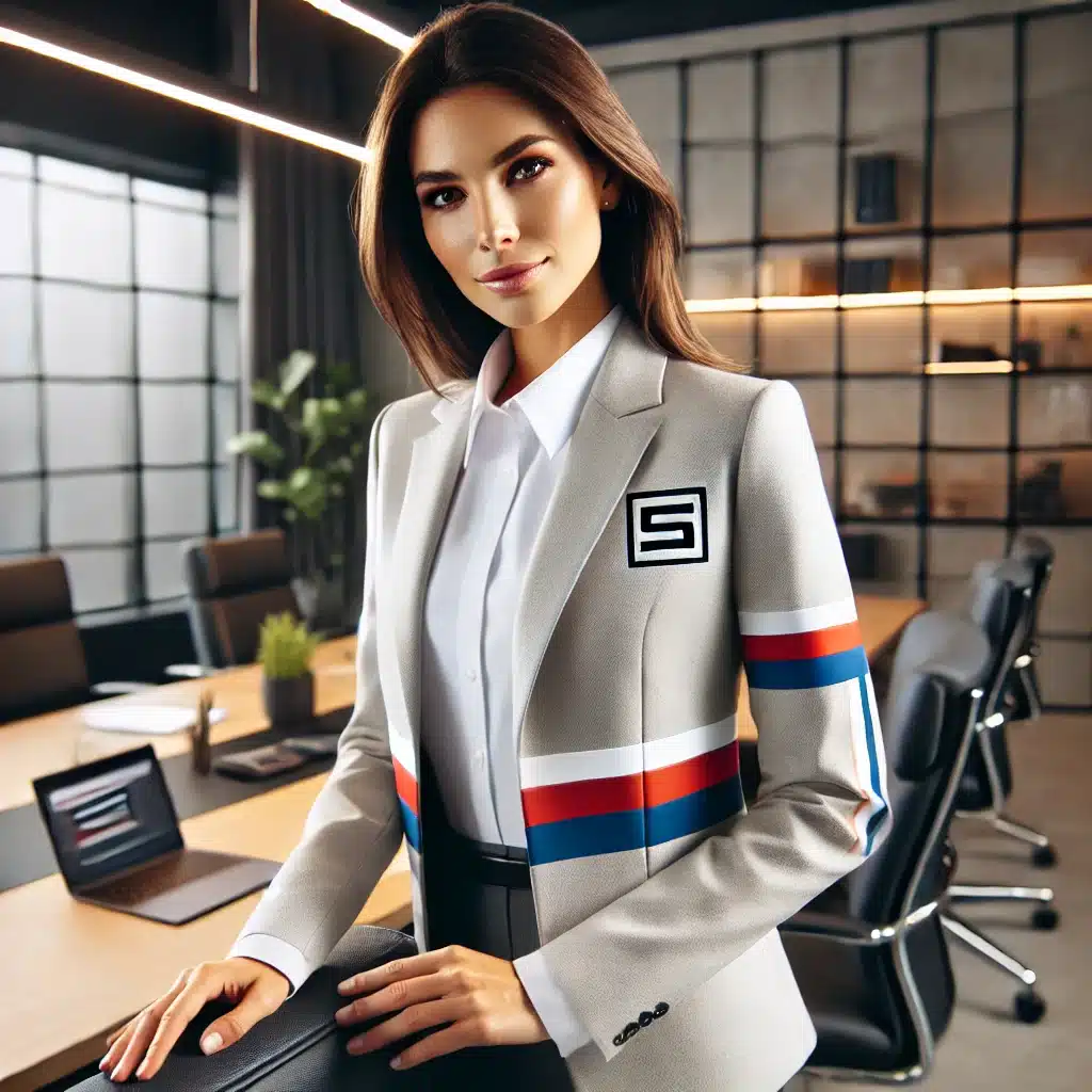Mujer profesional con uniforme personalizado en oficina | Valeria Uniformes Corporativos
