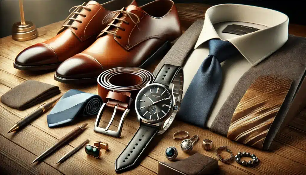 Accesorios para caballero: reloj, corbata, cinturón, zapatos y joyería discreta. | Valeria Uniformes Corporativos