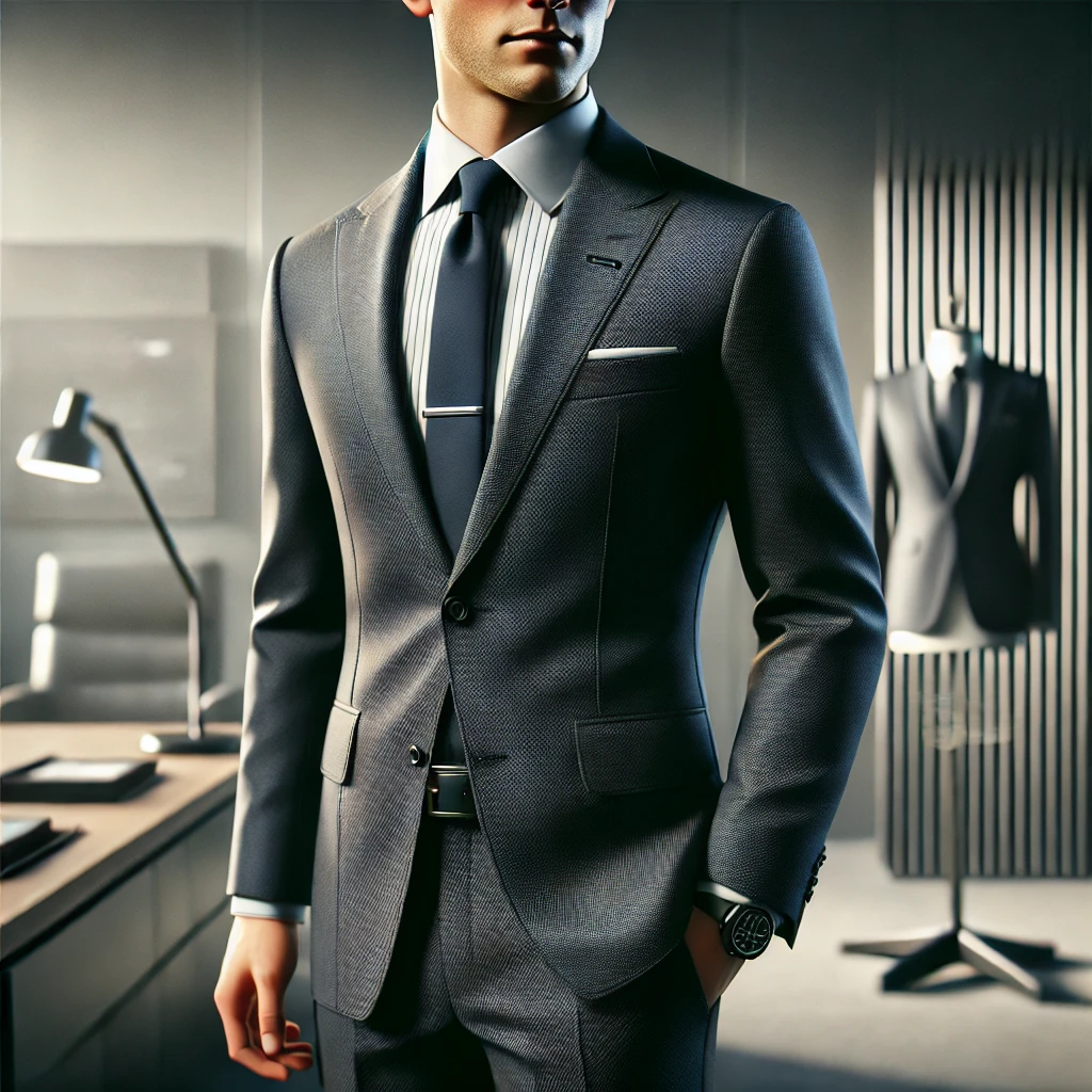 Hombre con uniforme formal de traje y corbata en un entorno profesional | Valeria Uniformes Corporativos